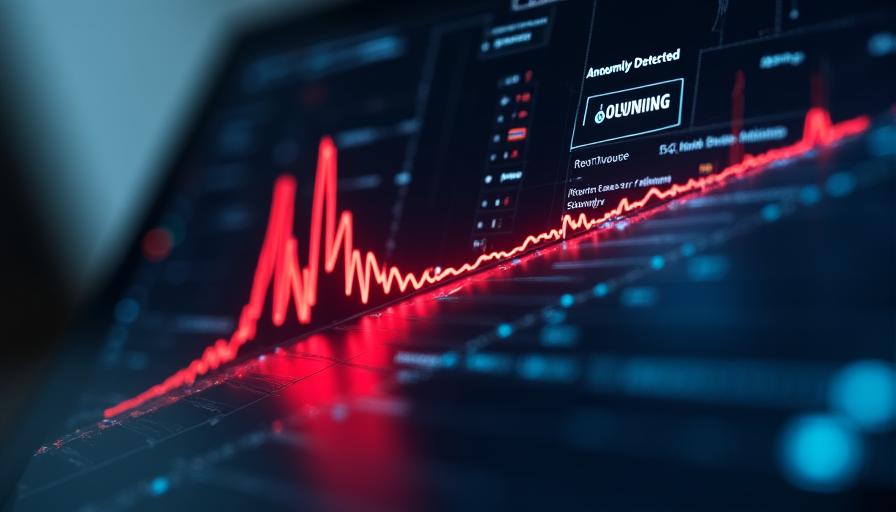Close up of a smart dashboard highlighting a red anomaly alert with predictive trend lines