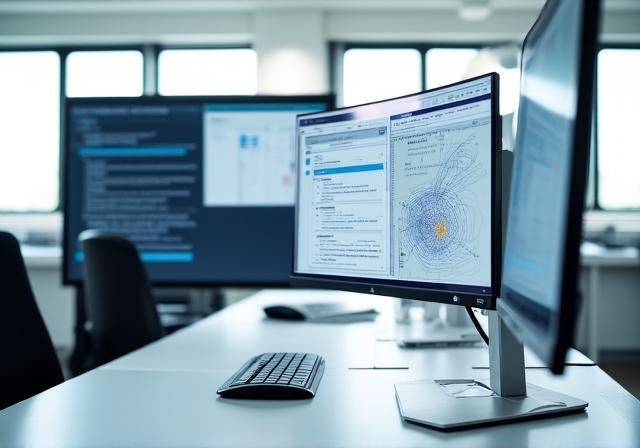 Modern workspace showcasing a high-tech AI development workflow